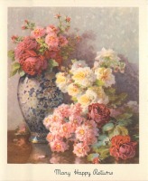 Ретро открытки - Букеты роз и голубая фарфоровая ваза