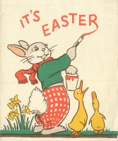 Ретро открытки - Пасха. Кролик-художник и два утёнка