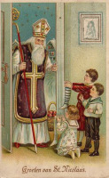 Ретро открытки - Ретро-поштівка.  Святий Миколай приніс дітям подарунки.