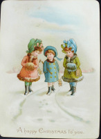 Ретро открытки - Три подружки на зимней прогулке