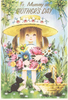 Ретро открытки - Маме в День Матери, Девочка с цветами