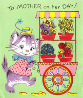 Ретро открытки - Маме в её день, Котёнок с тележкой