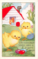 Ретро открытки - Счастливой Пасхи, Цыплята и пасхальные яйца