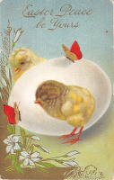 Ретро открытки - Пасхального мира, Цыплята и бабочки