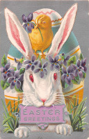Ретро открытки - Пасхальные поздравления, Пасхальный кролик, цыплёнок и фиалки