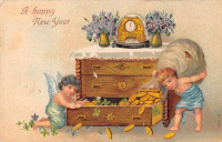 Ретро открытки - Новогодние ангелы с подарками