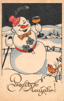 Ретро открытки - Снеговик и  птичка, - Ваше здоровье