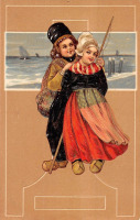 Ретро открытки - Голландские дети на морском берегу