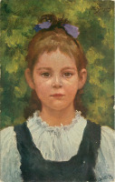 Ретро открытки - Герман Сигер. Девочка в белой блузке и голубом сарафане