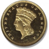 Старинные деньги (бумажные, монеты) - Аверс золотого доллара США III типа