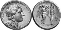 Старинные деньги (бумажные, монеты) - Поздняя тетрадрахма Агафокла