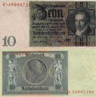 Старинные деньги (бумажные, монеты) - 10 рейхсмарок 1929 год