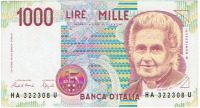 Старинные деньги (бумажные, монеты) - Деньги Италии 1000лир 1990г.