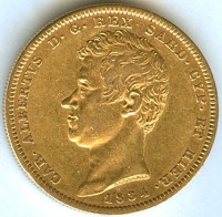 Старинные деньги (бумажные, монеты) - 100 золотых лир, Италия, Сардиния