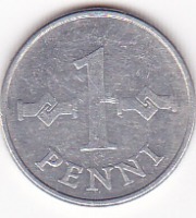 Старинные деньги (бумажные, монеты) - 1 пенни 1971г.Финляндия.