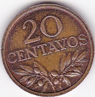 Старинные деньги (бумажные, монеты) - 20 сентаво 1972г.Португалия.
