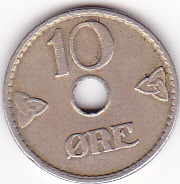 Старинные деньги (бумажные, монеты) - 10 эре 1924г.Норвегия.