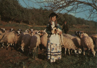 Португалия - Алгарви. Португальская девушка с ягнёнком и стадо овец