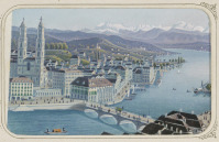 Швейцария - Вид Цюриха с соборами и мостами на переднем плане