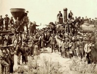 Железная дорога (поезда, паровозы, локомотивы, вагоны) - Укладка последнего рельса Тихоокеанской ж.д.,штат Юта,США