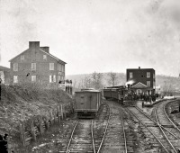 Железная дорога (поезда, паровозы, локомотивы, вагоны) - Железнодорожная станция в США времен гражданской войны