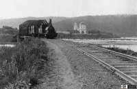Железная дорога (поезда, паровозы, локомотивы, вагоны) - Паровоз Б-109 с составом на мосту через р.Сим