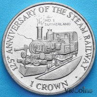 Железная дорога (поезда, паровозы, локомотивы, вагоны) - Монета 1 крона,остров Мэн,Великобритания