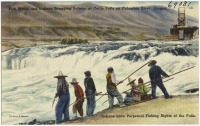 Штат Орегон - Рыбное колесо и Индейский выхват лосося у водопада Селило