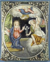 Предметы быта - Медная тарелка с эмалевым сюжетом Благовещение Марии