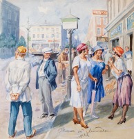 Картины - Женщины на Петровке. Москва. Акварель. 1927 г.