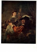 Картины - Рембрандт Гарменс ван Рейн (1606 - 1669). Автопортрет с Саскией на коленях.