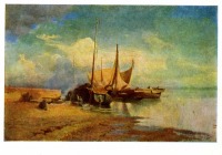 Картины - Ф. А. Васильев (1850 - 1873). Вид на Волге. Баржи. 1870 г.