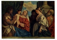 Картины - Тициан Вечеллио (конец 70 - х гг. XV в. - 1576). Мадонна с младенцем и четырьмя святыми.