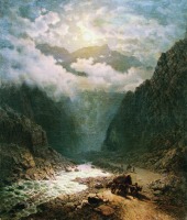 Картины - Кавказ. Река в горном ущелье