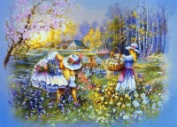 Картины - Картины  художника Андреса Орпинаса. Девочки с цветами.