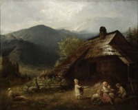 Картины - Картини  польських  художників.  Діти біля хати в горах.