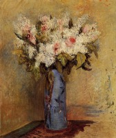 Картины - Огюст Ренуар. Сирень и розы в голубой вазе
