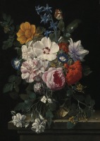 Картины - Николас Ван Верендаль. Цветы в стеклянной вазе с бабочкой