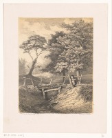 Картины - Пьер-Луи Дюбург. Девочка с собакой и деревянный мостик