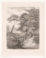 Картины - Пьер-Луи Дюбург. Девочка с собакой и деревянный мостик