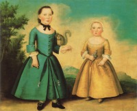 Картины - Джон Бадгер. Мальчик с белкой и девочка с погремушкой