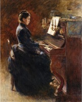 Картины - Теодор Робинсон.  Девушка у рояля