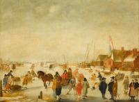 Картины - Катание на коньках и санках вдоль канала