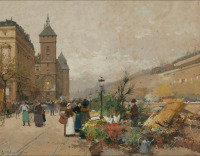 Картины - Эжен Галиен-Лалу, Цветочный рынок у Часовой Башни в Париже