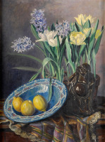 Картины - Неизвестный художник, Весенние цветы и фрукты в вазе