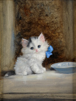 Картины - Мета Плюккебаум, Котёнок с голубым бантом