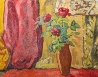 Картины - Луи Вальтат, Красные розы в коричневой вазе