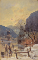 Картины - Неизвестный художник, Дети в зимнем пейзаже