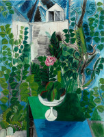 Картины - Рауль Дюфи, Дом в саду, Розы в интерьере
