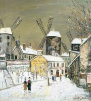 Картины - Морис Утрилло, Три мельницы Монмартра под снегом
